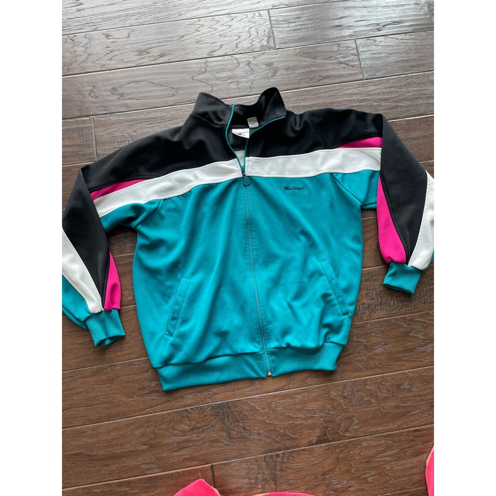 Vintage MacGregor Track Jacket XL 80s 90s Colorblock Teal Pink Black Retro